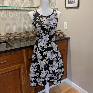 WHBM High Low Sleeveless Sky BlueFloral Office Cocktail Party Fit & Flare Dress